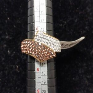 White and Champagne Color Austrian Crystal Bypass Ring in 14K Gold tone Over